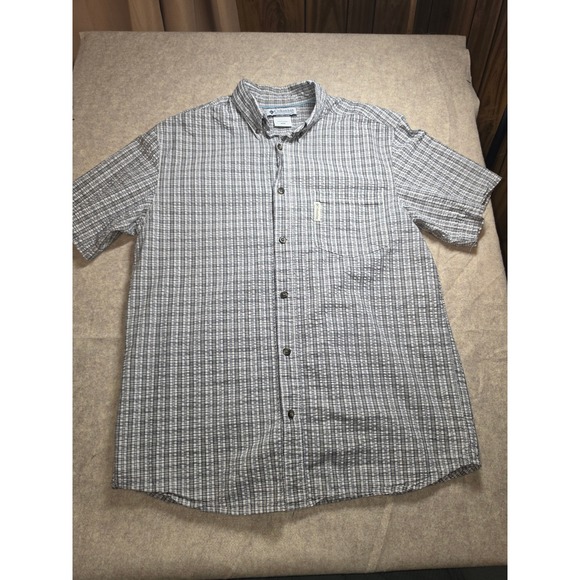 Columbia Other - Columbia Mens Plaid Short Sleeve Button Down Shirt‎ Blue White Cotton Size M